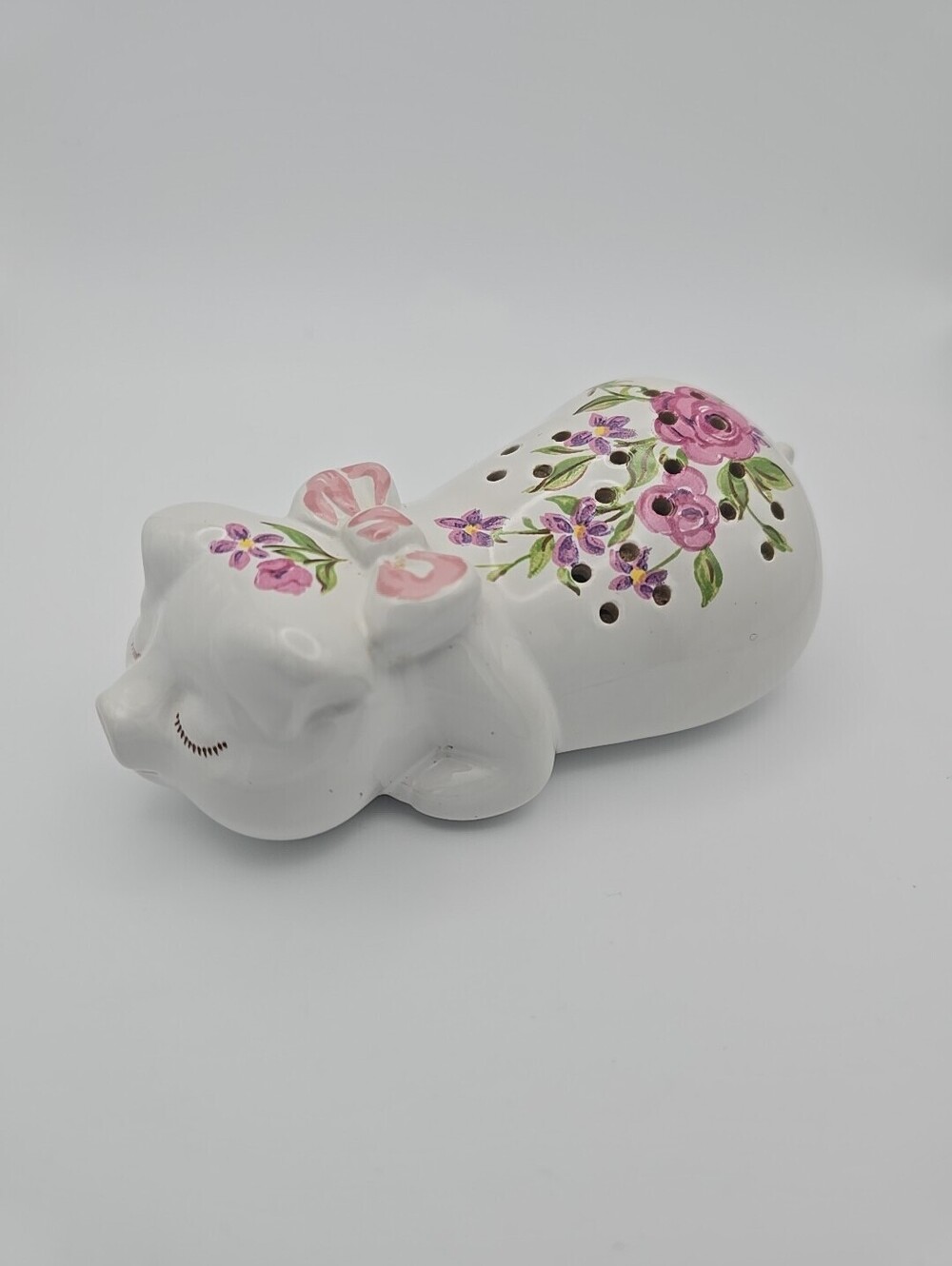 AVON BY CERAMERTE 1978 Ceramic Sleeping Piggy Pomander Pig Potpourri Holder 5.5"